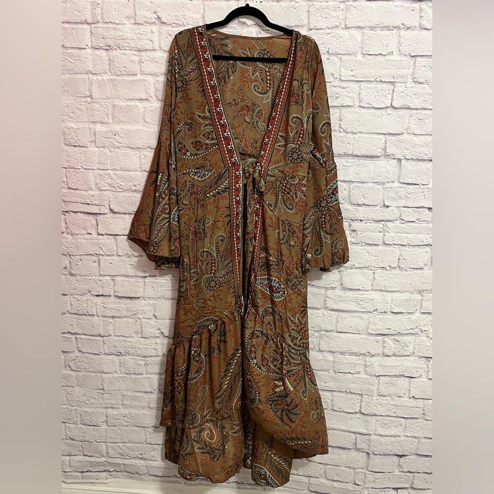 0894.  Bohemian Paisley Maxi Kimono Brown